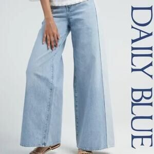 NWT Daily Blue Adriano Goldschmied Easy Colorblock Wide Leg Jean Sz. 25 Pacific